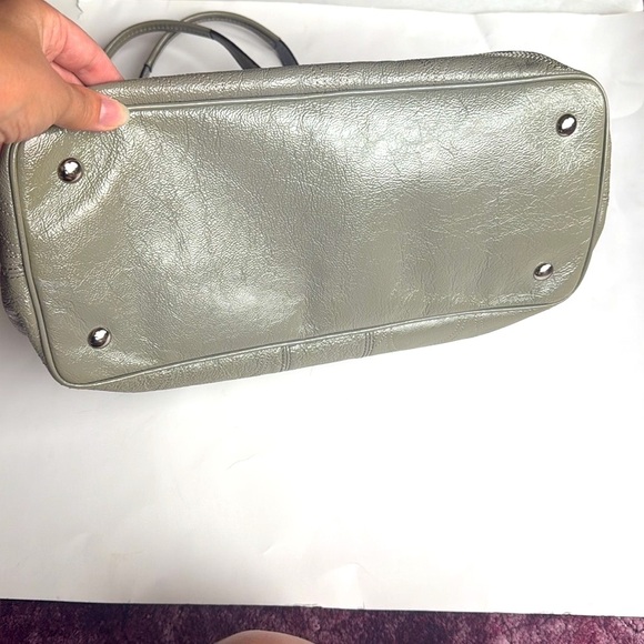 Coach Stitch Framed Kisslock Carryall Tote Bag in Olive / Gray Leather - Picture 5 of 13